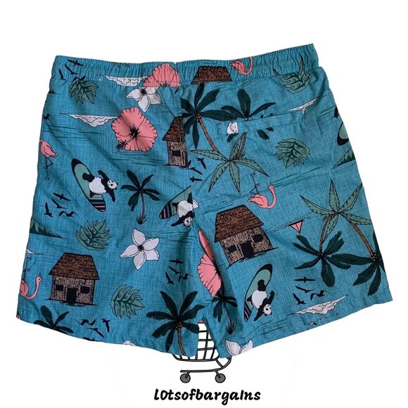 Surf Society Men's Size L Swim Trunks Shorts Palm Floral Panda Flamingos Nwt - Picture 3 of 9